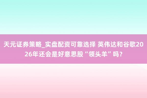 天元证券策略_实盘配资可靠选择 英伟达和谷歌2026年还会是好意思股“领头羊”吗？