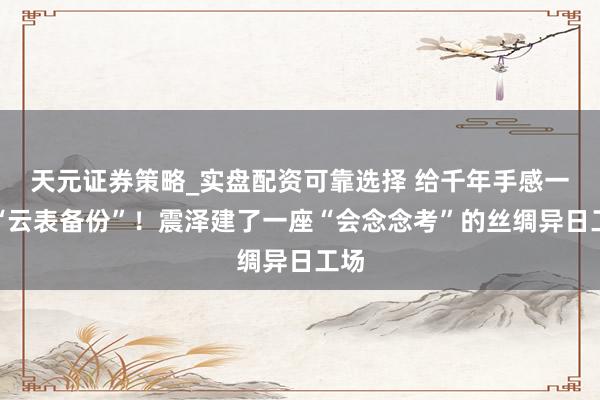 天元证券策略_实盘配资可靠选择 给千年手感一个“云表备份”！震泽建了一座“会念念考”的丝绸异日工场