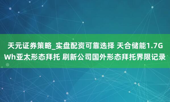 天元证券策略_实盘配资可靠选择 天合储能1.7GWh亚太形态拜托 刷新公司国外形态拜托界限记录