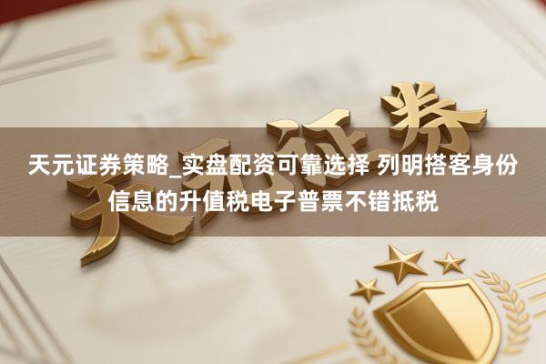 天元证券策略_实盘配资可靠选择 列明搭客身份信息的升值税电子普票不错抵税
